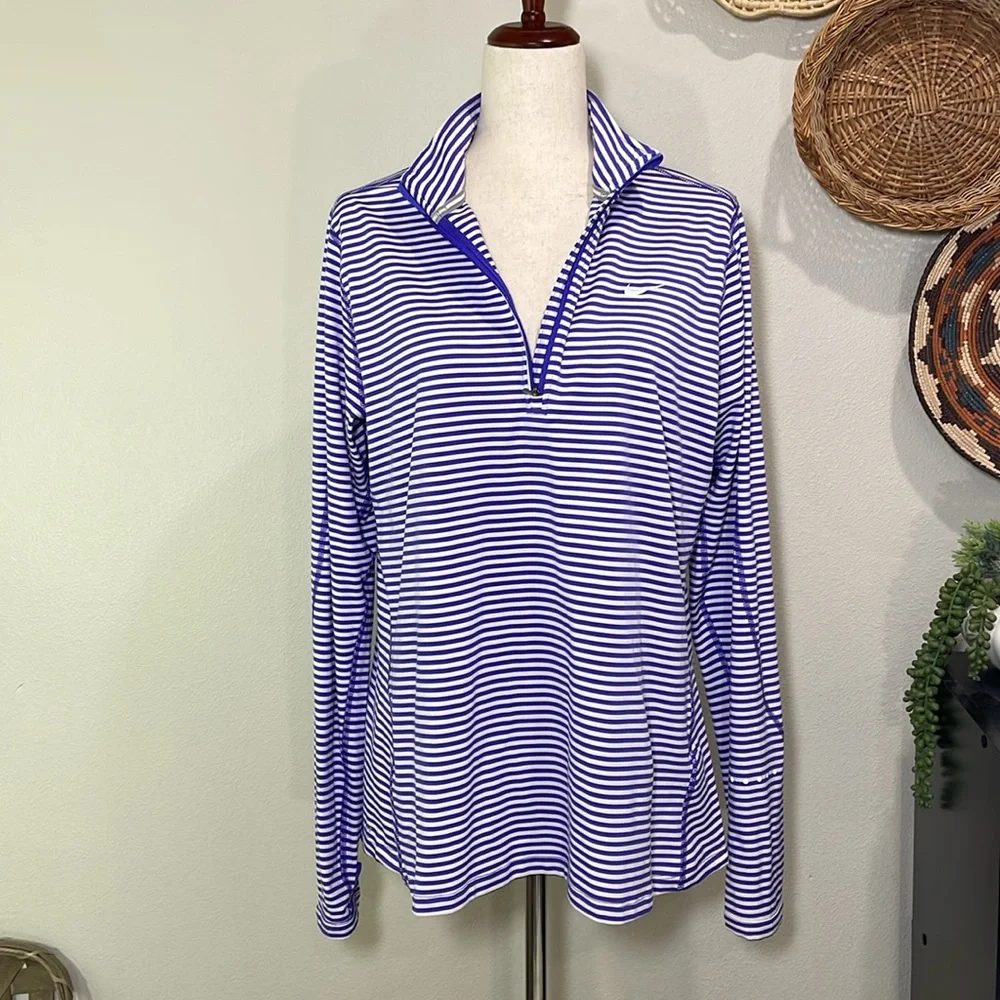 Nike Running Dri-Fit Lightweight Purple White Stripe Mock Neck 1/4 Zip Shirt XL